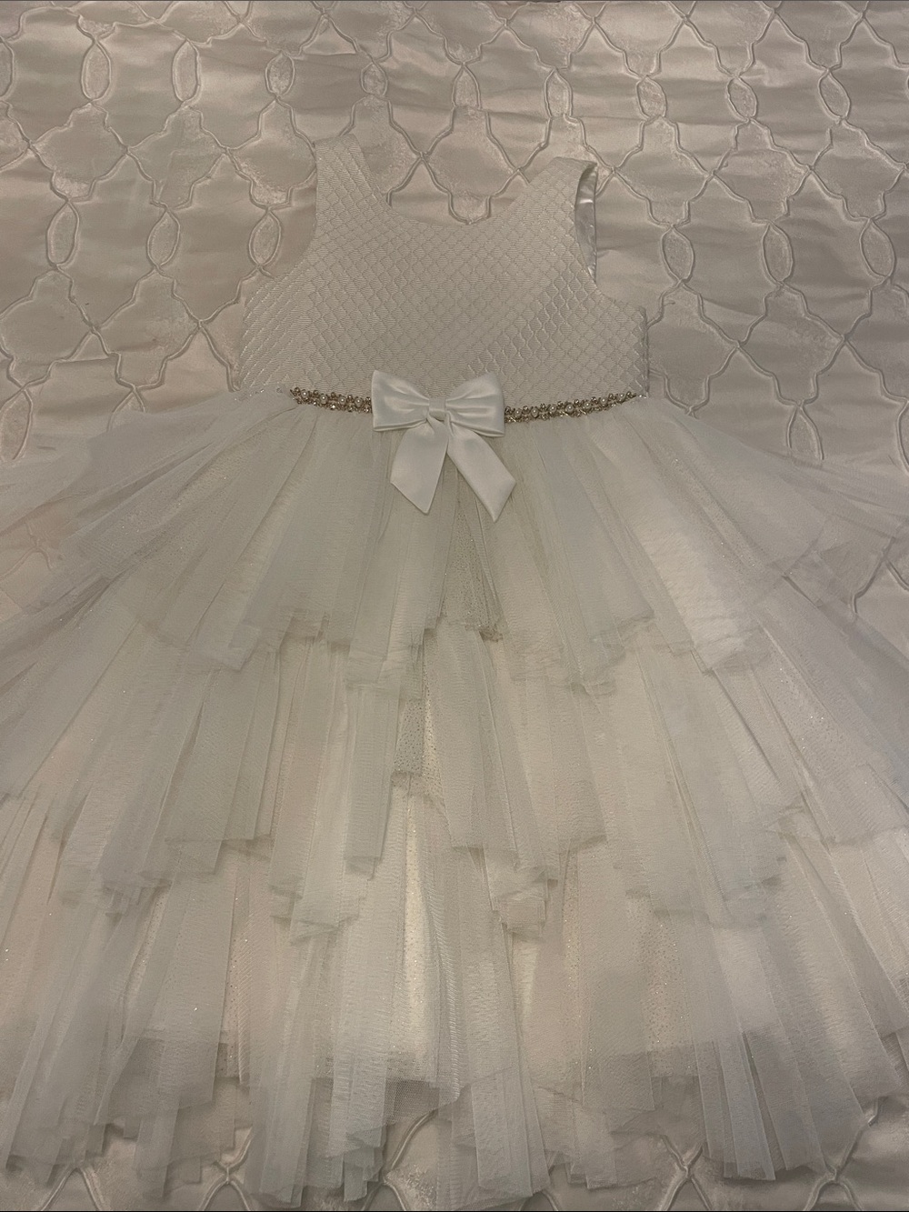 American Princess Ivory Layered Tulle Party Dress with Bow